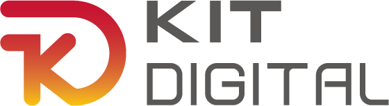 Logo de Kit Digital, un programa que promueve la transformación digital de pequeñas y medianas empresas en España, con un diseño moderno y colores vibrantes.